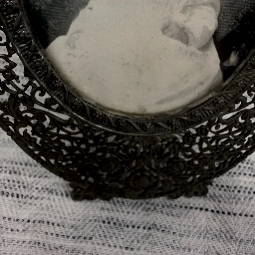 Vintage Silver Plated Fillagree Art Nouveau Oval Picture Frame German Ornate
